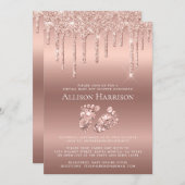 バラ金ゴールドグリッター仮想男の赤ちゃんシャワー 招待状 (正面/裏面)