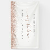 バラ金ゴールドグリッター任意の年齢誕生日名ようこそ 横断幕 (縦)