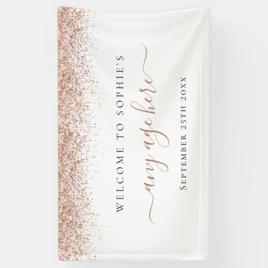 バラ金ゴールドグリッター任意の年齢誕生日名ようこそ 横断幕 (縦)