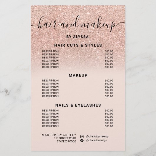 バラ金ゴールドグリッター価格ロゴピンク私たちはオープン チラシ (裏面)