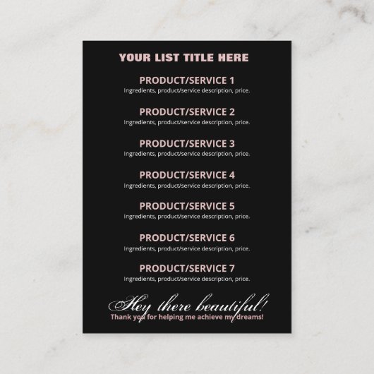 バラ金ゴールドグリッター価格原料製品範囲 名刺 (裏面)