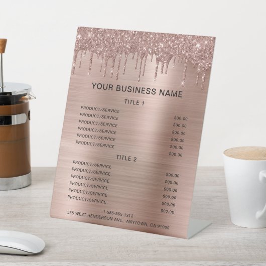 バラ金ゴールドグリッター価格表 台座サイン (インサイチュ)