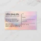 バラ金ゴールドグリッター入血性贈与証 名刺 (裏面)