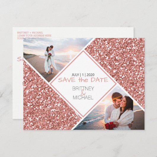 バラ金ゴールドグリッター写真ポストカードの保存 案内ポストカード (正面/裏面)