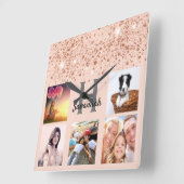 バラ金ゴールドグリッター写真集 スクエア壁時計 (傾斜)