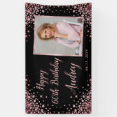 バラ金ゴールドグリッター写真60th誕生日へようこそ 横断幕 (縦)