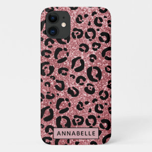 バラ金ゴールドグリッター動物チータプリントモノグラム iPhone 11 ケース