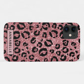 バラ金ゴールドグリッター動物チータプリントモノグラム Case-Mate iPhoneケース (裏面(横))