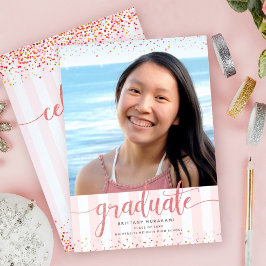 バラ金ゴールドグリッター卒業写真スクリプモダント 招待状