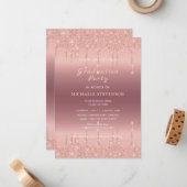 バラ金ゴールドグリッター卒業招待状テンプレート ノートカード (正面/裏面インサイチュ)