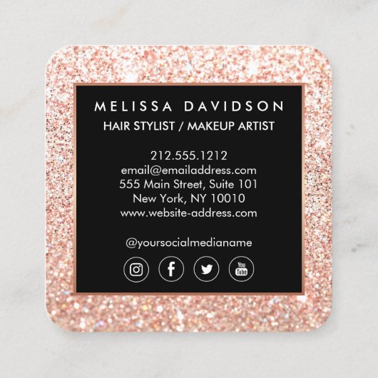 バラ金ゴールドグリッター及びグラマー美しい スクエア名刺 (裏面)