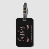 バラ金ゴールドグリッター及びスパークルアイラッシュ伸張 ラゲッジタグ (正面縦)