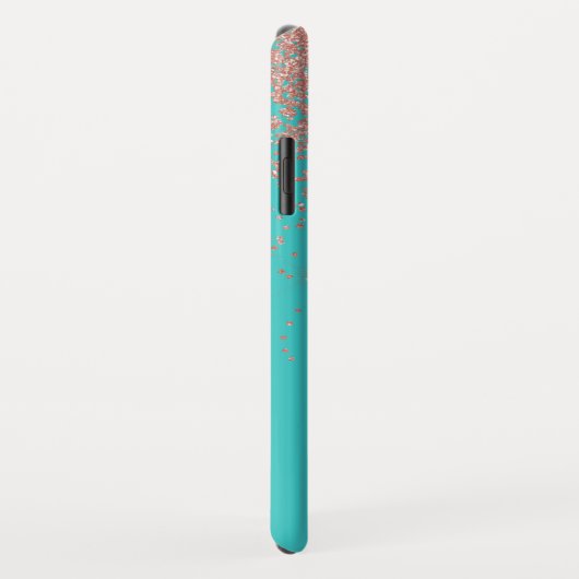 バラ金ゴールドグリッター及びティール(緑がかった色)モノグラム Case-Mate iPhoneケース (裏面/右)