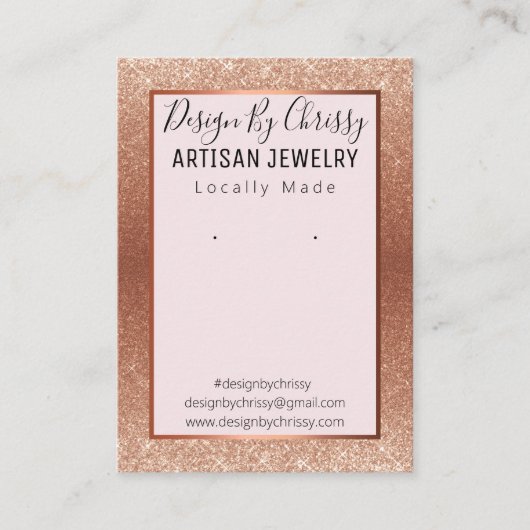 バラ金ゴールドグリッター及びピンクジュエリー表示カード 名刺 (正面)