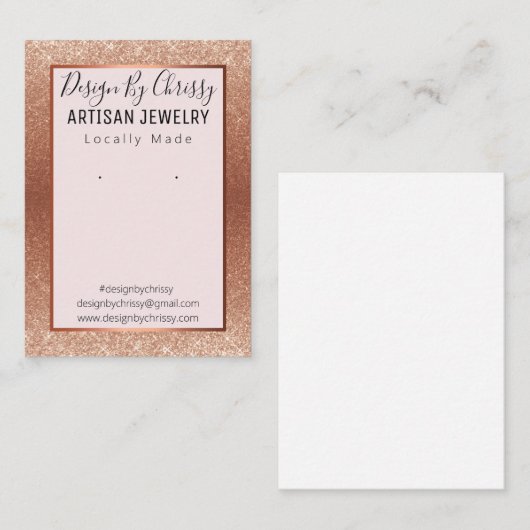 バラ金ゴールドグリッター及びピンクジュエリー表示カード 名刺 (正面/裏面)