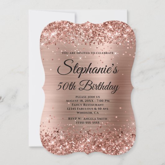 バラ金ゴールドグリッター及びホイファンシール 招待状 (正面)