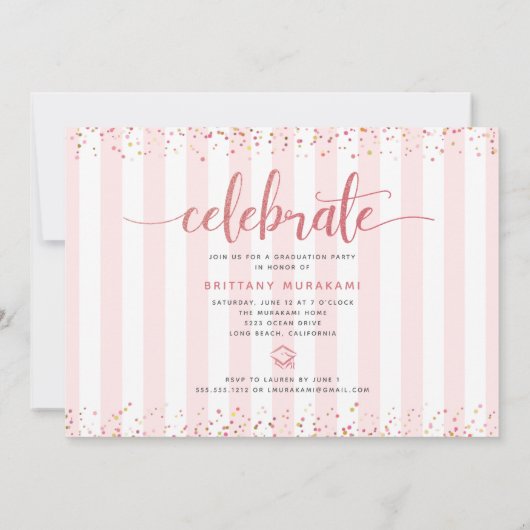 バラ金ゴールドグリッター台本卒業写真コラージュ 招待状 (裏面)