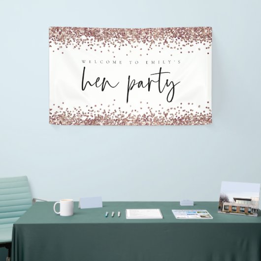バラ金ゴールドグリッター名ようこそHenパーティーバナー 横断幕 (トレードショー)