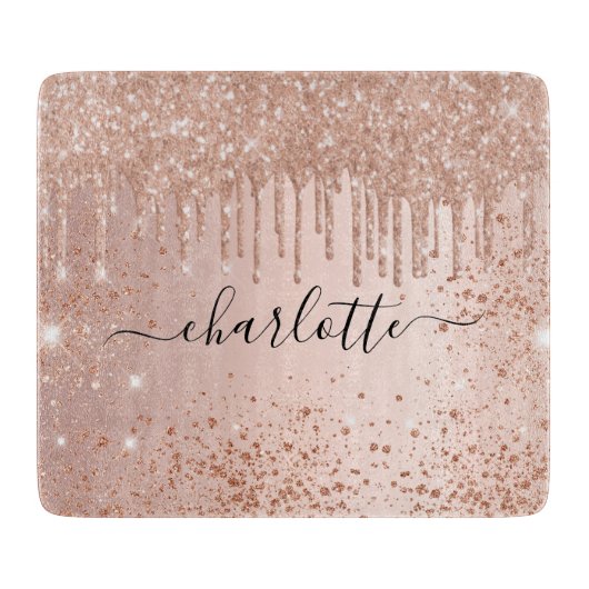 バラ金ゴールドグリッター名スクリプト カッティングボード (正面)