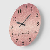 バラ金ゴールドグリッター名スクリプト ラージ壁時計 (傾斜)