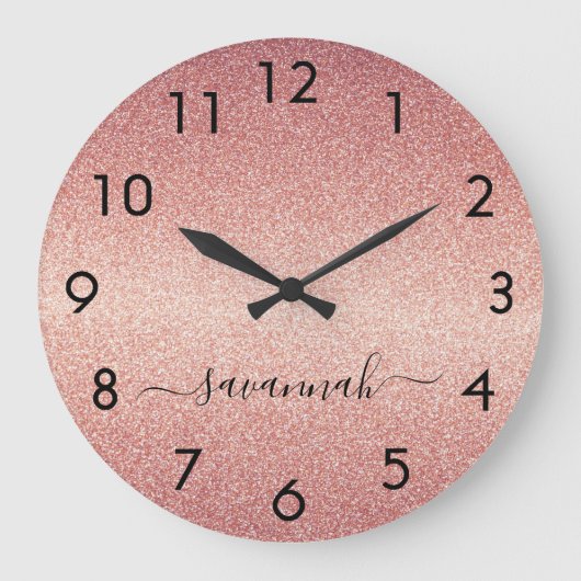 バラ金ゴールドグリッター名スクリプト ラージ壁時計 (正面)