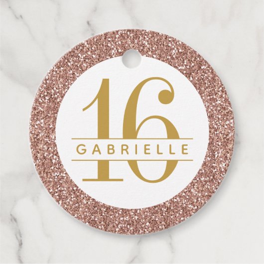バラ金ゴールドグリッター名ピンクスウィート16 フェイバータグ (正面)
