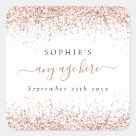 バラ金ゴールドグリッター名日付任意の年齢誕生日 スクエアシール