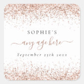 バラ金ゴールドグリッター名日付任意の年齢誕生日 スクエアシール (正面)