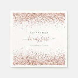 バラ金ゴールドグリッター名日付21番目のパーティー スタンダードカクテルナプキン