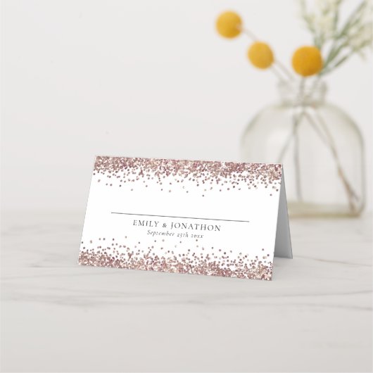 バラ金ゴールドグリッター名結婚日付 プレイスカード (正面)