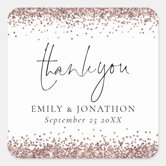 バラ金ゴールドグリッター名結婚Date's Thank You スクエアシール (正面)