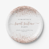 バラ金ゴールドグリッター名Sweet sixteenパーティー ペーパープレート (正面)