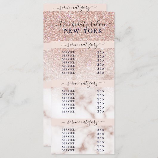 バラ金ゴールドグリッター大理石グラデーションサロン価格表 (正面/裏面)