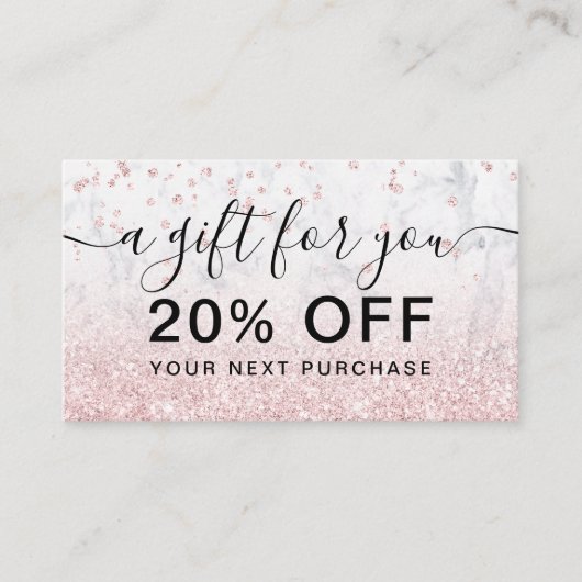 バラ金ゴールドグリッター大理石スパークル紙吹雪ギフト 割引カード (正面)