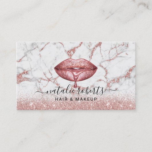 バラ金ゴールドグリッター大理石ドリップスリップメイクアップアーティスト 名刺 (正面)