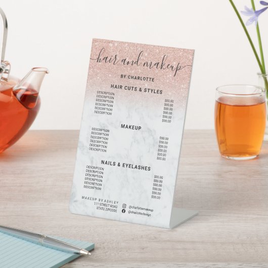 バラ金ゴールドグリッター大理石ヘア化粧サロン価格 台座サイン (インサイチュ)