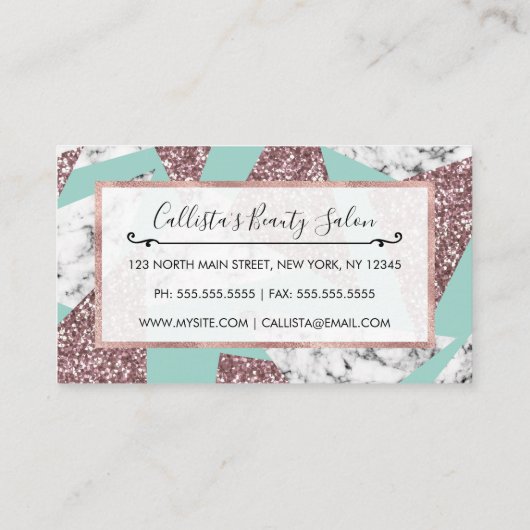 バラ金ゴールドグリッター大理石幾何三角形ティール(緑がかった色) ロイヤリティカード (裏面)