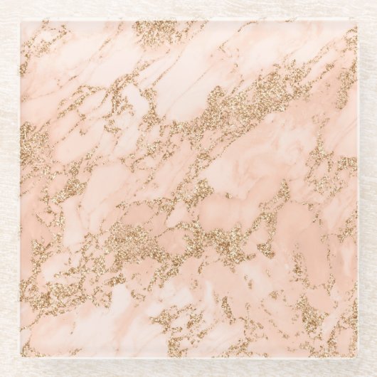 バラ金ゴールドグリッター大理石抽象芸術 ガラスコースター (正面)