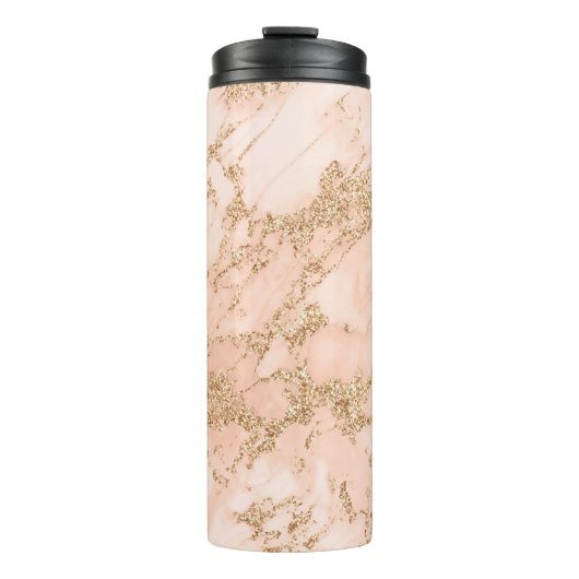 バラ金ゴールドグリッター大理石抽象芸術 タンブラー (正面)