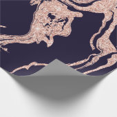 バラ金ゴールドグリッター大理石模様ネイビーブルー ラッピングペーパー (角)