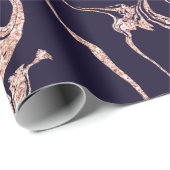バラ金ゴールドグリッター大理石模様ネイビーブルー ラッピングペーパー (ロールコーナー)