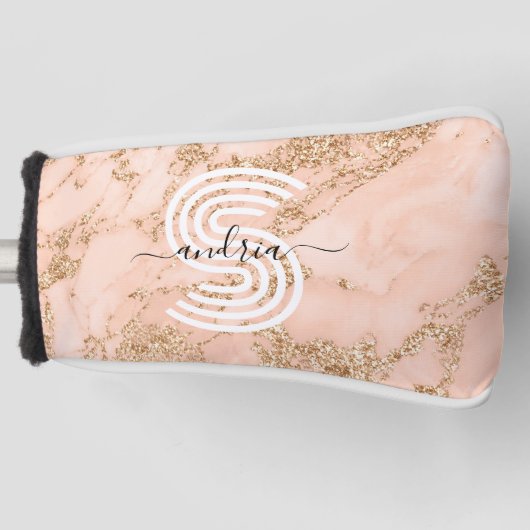 バラ金ゴールドグリッター大理石、スクリプト名Whtモノグラム ゴルフヘッドカバー (正面)