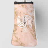 バラ金ゴールドグリッター大理石、スクリプト名Whtモノグラム ゴルフヘッドカバー (回転90)