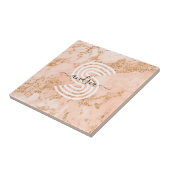 バラ金ゴールドグリッター大理石、スクリプト名Whtモノグラム タイル (側面)