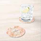 バラ金ゴールドグリッター大理石、スクリプト名Whtモノグラム ラウンドペーパーコースター (インサイチュ)