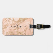 バラ金ゴールドグリッター大理石、ブラックスクリプト名 ラゲッジタグ (正面横)