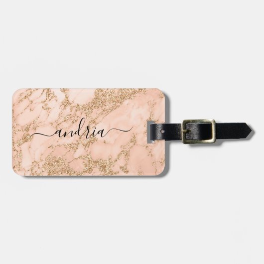 バラ金ゴールドグリッター大理石、ブラックスクリプト名 ラゲッジタグ (正面横)