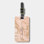 バラ金ゴールドグリッター大理石、ブラックスクリプト名 ラゲッジタグ (正面縦)