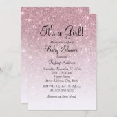 バラ金ゴールドグリッター女の子ベビーシャワー 招待状 (正面/裏面)