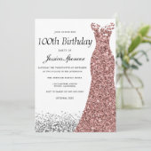 バラ金ゴールドグリッター女性100th誕生日パーティー 招待状 (スタンド正面)